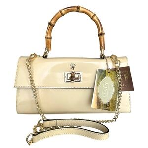🆕 Pratesi Firenze Castalia Baguette Bag Patent Ivory Shoulder Bag